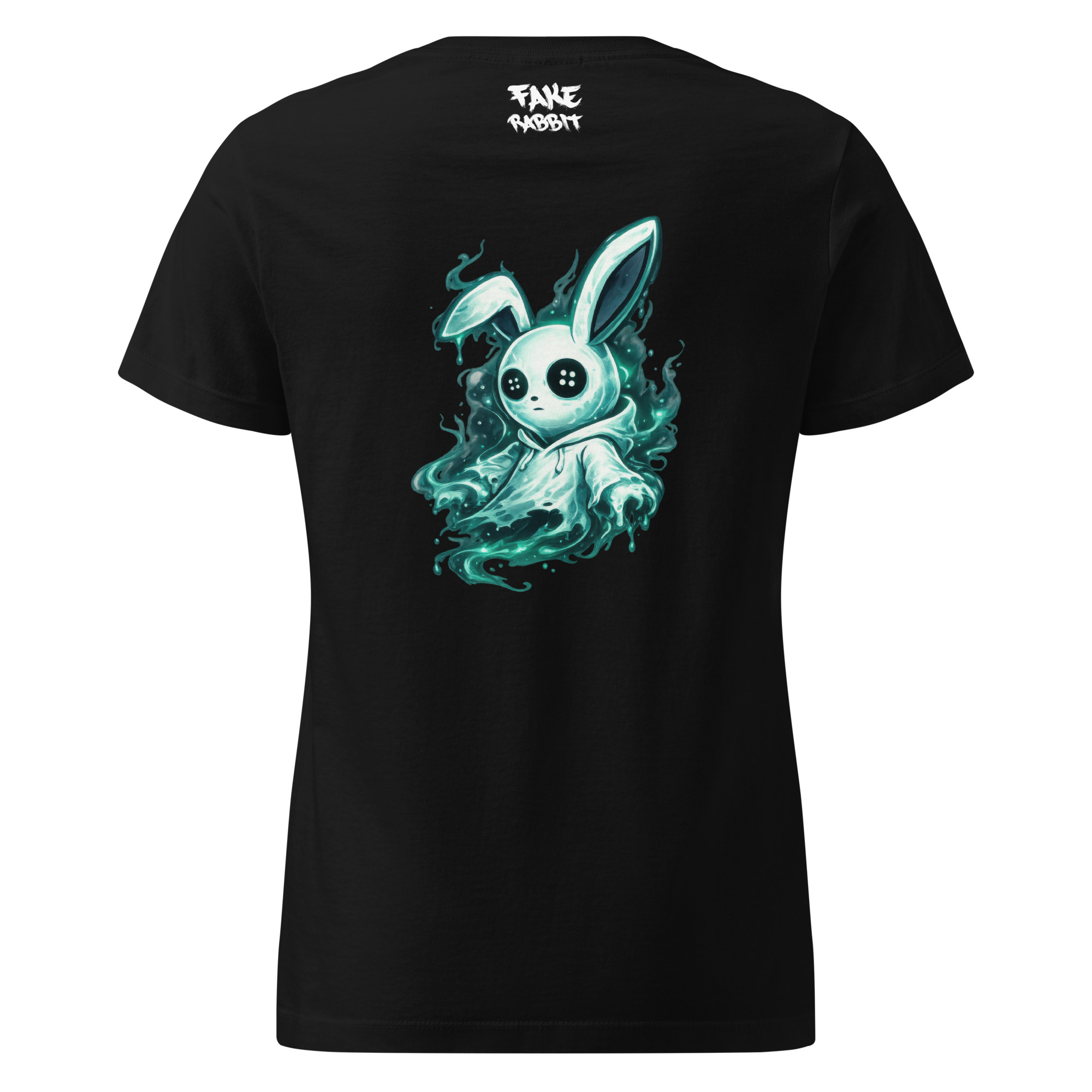 Fake Rabbit Damen T-Shirt – Ghost Rabbit (Backprint) in Schwarz, Rückansicht