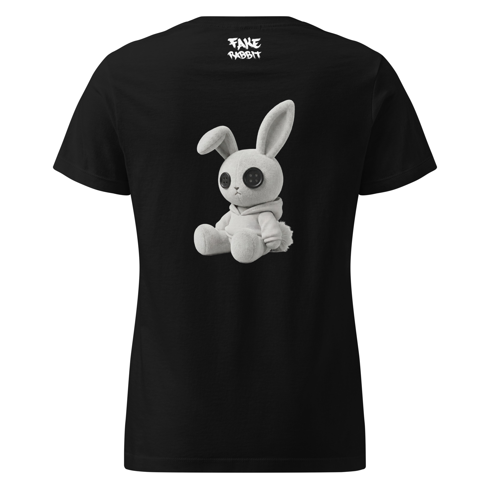 Fake Rabbit Damen T-Shirt - Real Rabbit (Backprint) in Schwarz, Rückansicht