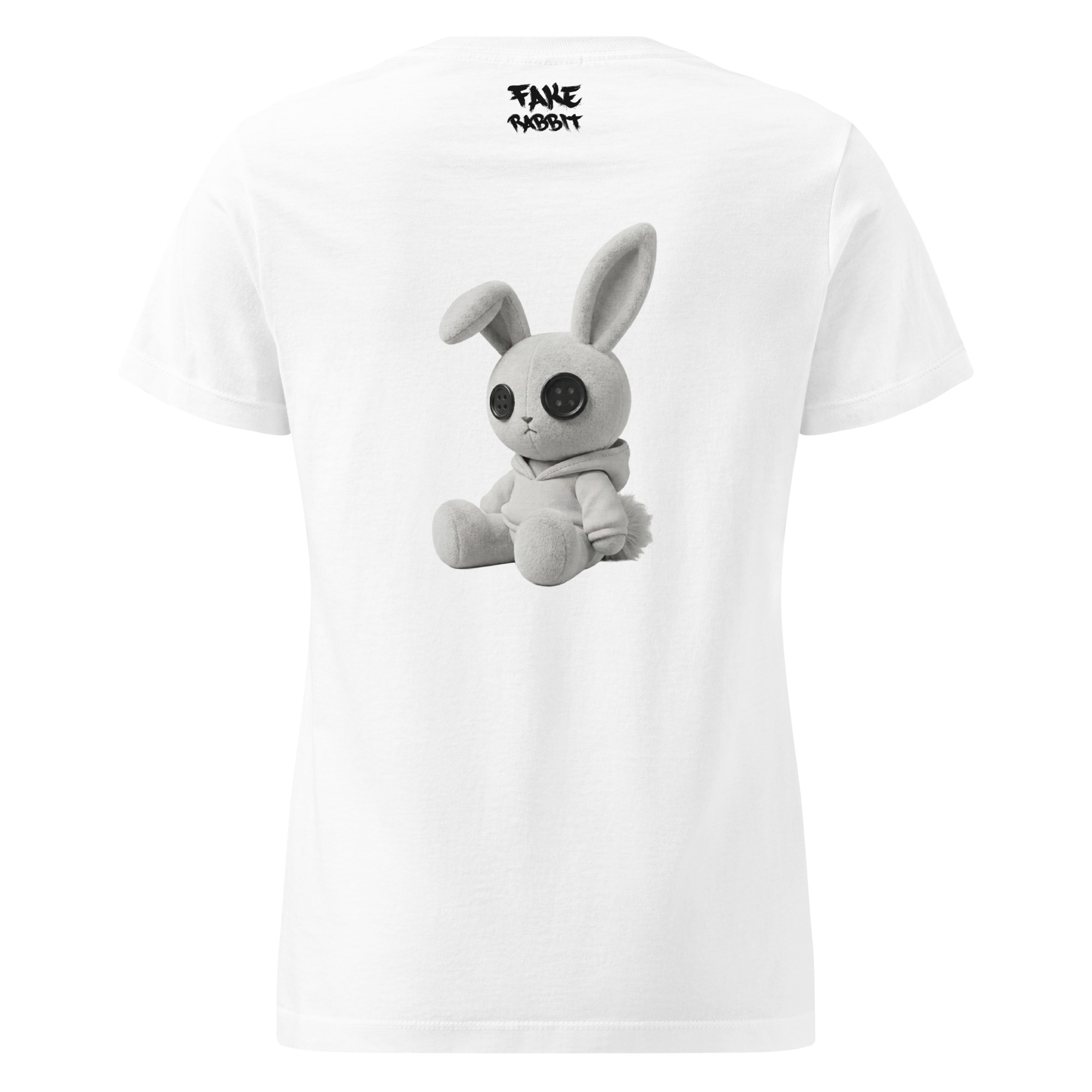 Fake Rabbit Damen T-Shirt - Real Rabbit (Backprint) in Weiß, Rückansicht